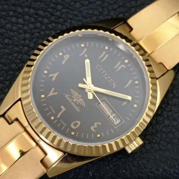 Vintage 1970 Citizen Automatic Mens Gold Watch W/daydate & Black accents - Picture 6 of 10